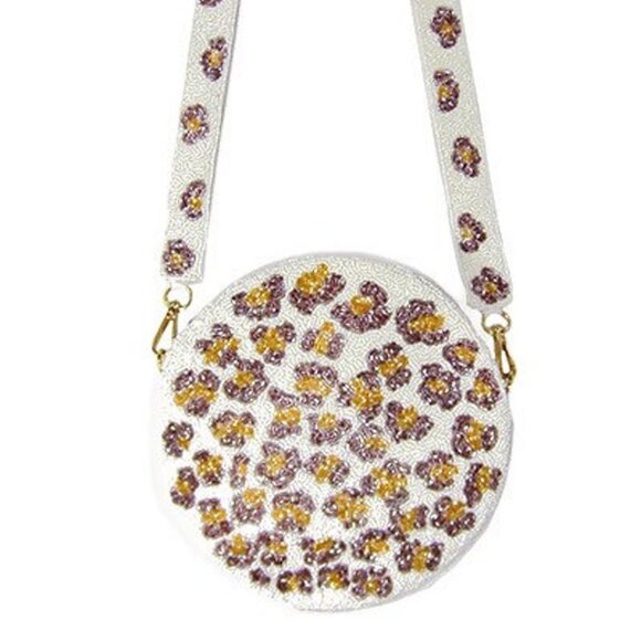 Anthropologie Leopard Animal Round Full Glass Beaded Round Bag with Beaded Strap - Picture 5 of 6
